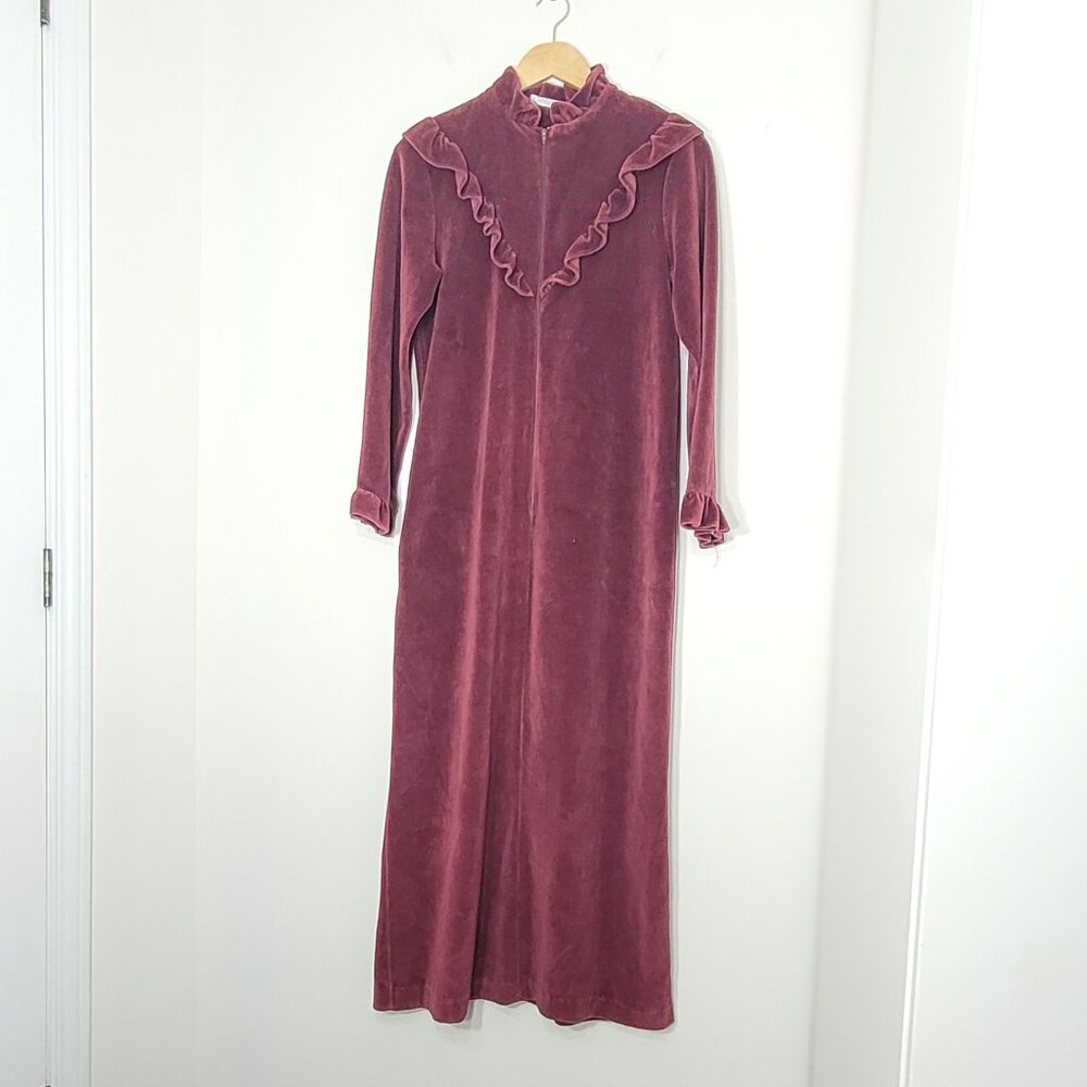 Countess Vintage Burgundy House Robe Pockets Zipper Sleepwear Grandma Size Small